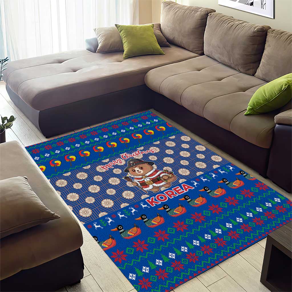 Korea Christmas Area Rug with Bear in Hanbok National Emblem and Traditional Boat Pattern Design - Wonder Print Shop