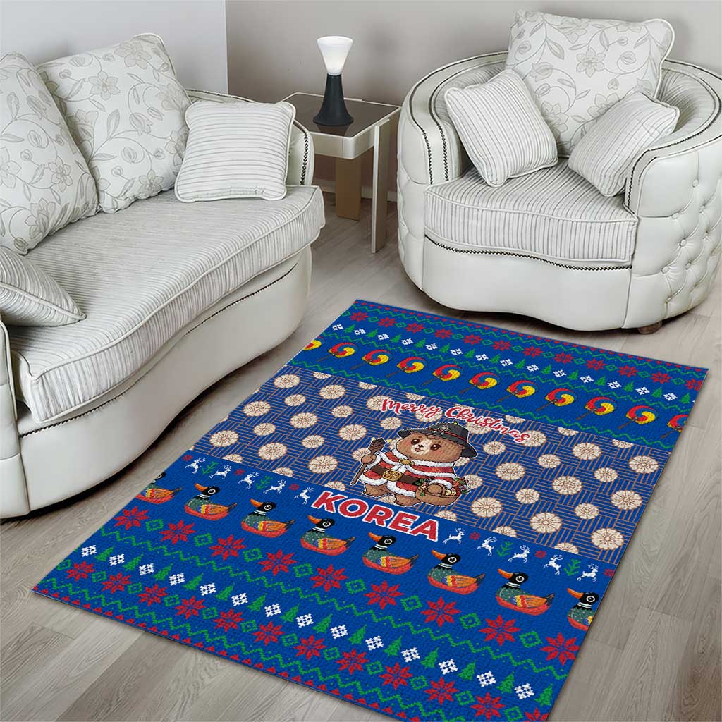 Korea Christmas Area Rug with Bear in Hanbok National Emblem and Traditional Boat Pattern Design - Wonder Print Shop