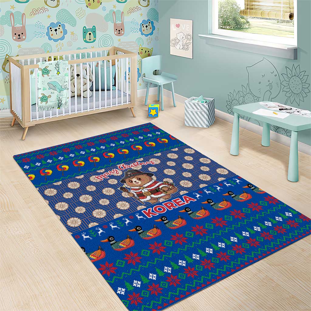 Korea Christmas Area Rug with Bear in Hanbok National Emblem and Traditional Boat Pattern Design - Wonder Print Shop