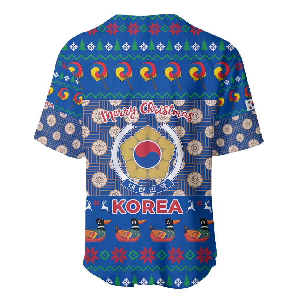 Korea Christmas Baseball Jersey with Bear in Hanbok National Emblem and Traditional Boat Pattern Design - Wonder Print Shop