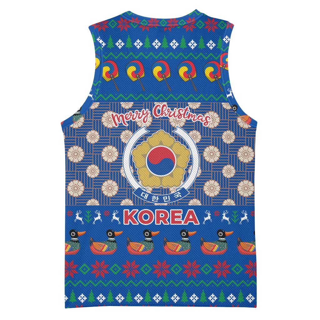 Korea Christmas Basketball Jersey with Bear in Hanbok National Emblem and Traditional Boat Pattern Design - Wonder Print Shop