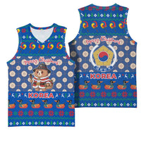 Korea Christmas Basketball Jersey with Bear in Hanbok National Emblem and Traditional Boat Pattern Design - Wonder Print Shop