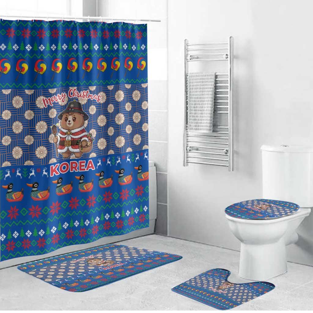 Korea Christmas Bathroom Set with Bear in Hanbok National Emblem and Traditional Boat Pattern Design - Wonder Print Shop