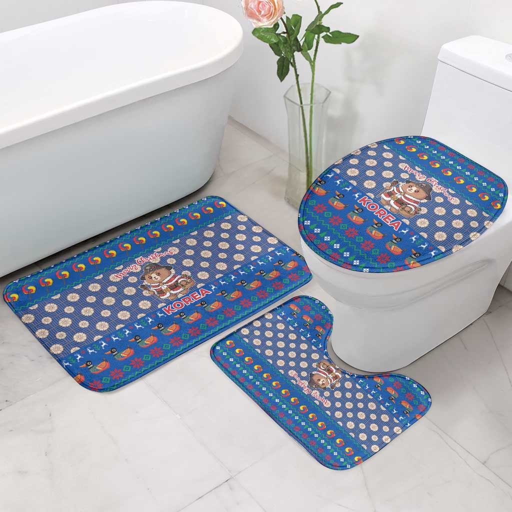 Korea Christmas Bathroom Set with Bear in Hanbok National Emblem and Traditional Boat Pattern Design - Wonder Print Shop