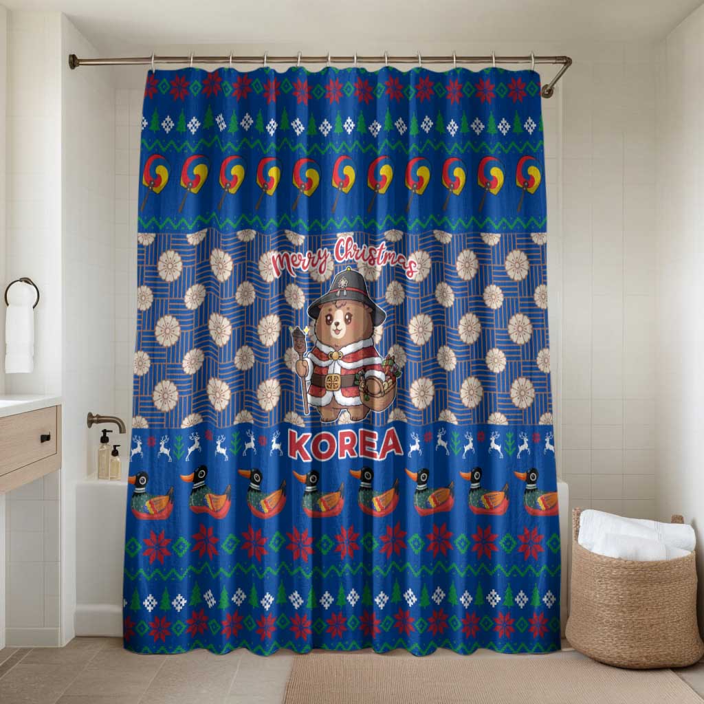 Korea Christmas Bathroom Set with Bear in Hanbok National Emblem and Traditional Boat Pattern Design - Wonder Print Shop