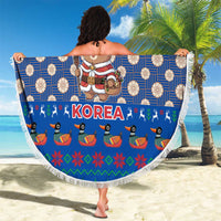 Korea Christmas Beach Blanket with Bear in Hanbok National Emblem and Traditional Boat Pattern Design - Wonder Print Shop