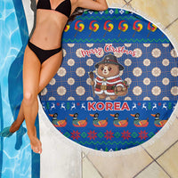 Korea Christmas Beach Blanket with Bear in Hanbok National Emblem and Traditional Boat Pattern Design - Wonder Print Shop