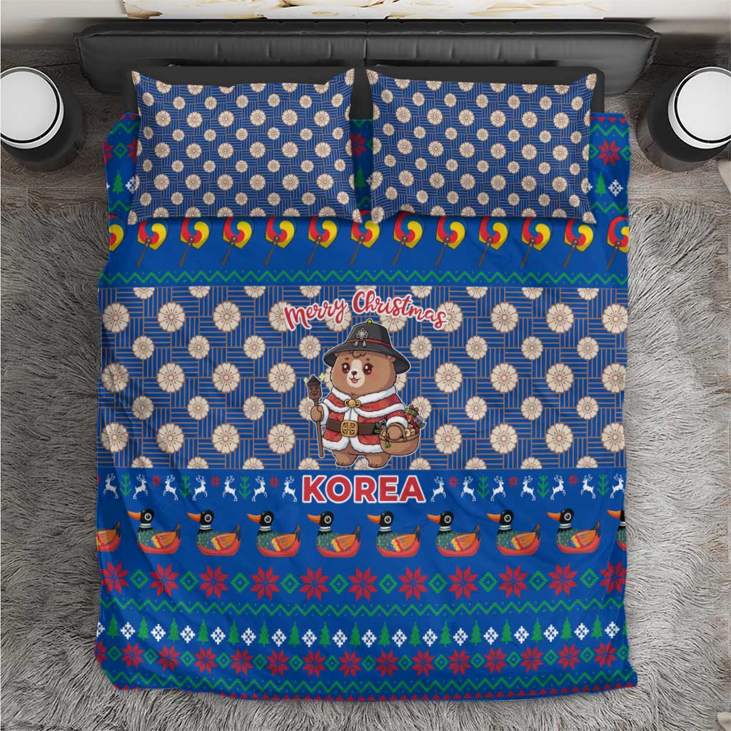Korea Christmas Bedding Set with Bear in Hanbok National Emblem and Traditional Boat Pattern Design - Wonder Print Shop