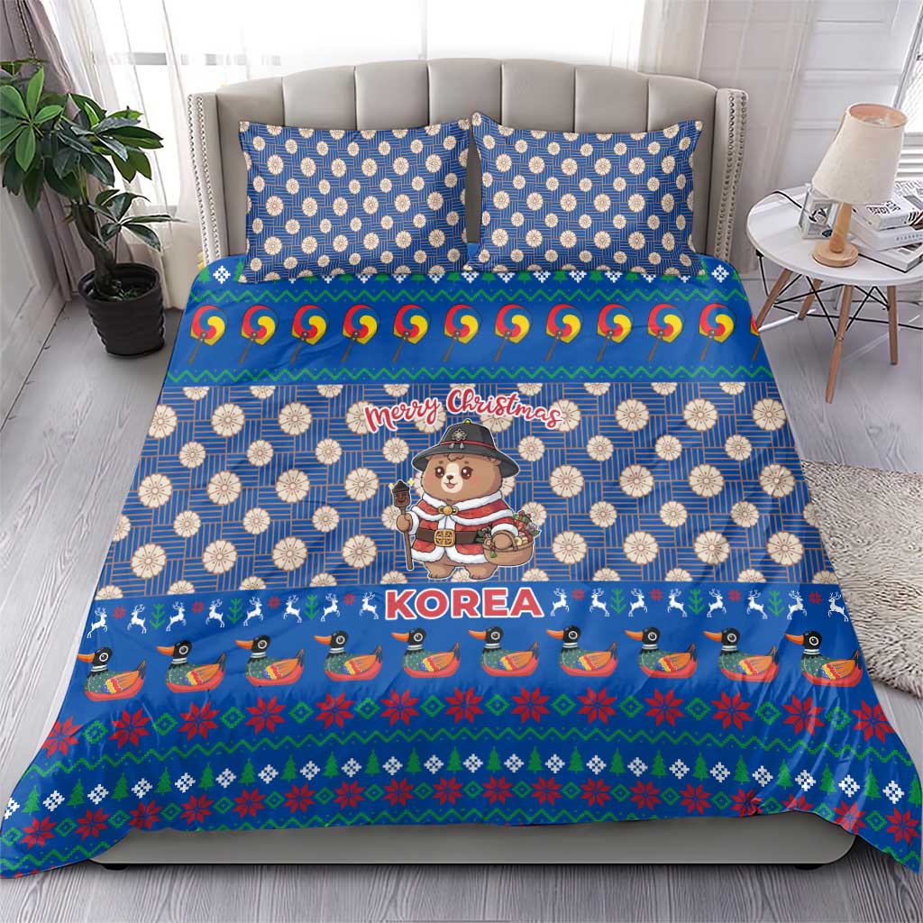 Korea Christmas Bedding Set with Bear in Hanbok National Emblem and Traditional Boat Pattern Design - Wonder Print Shop