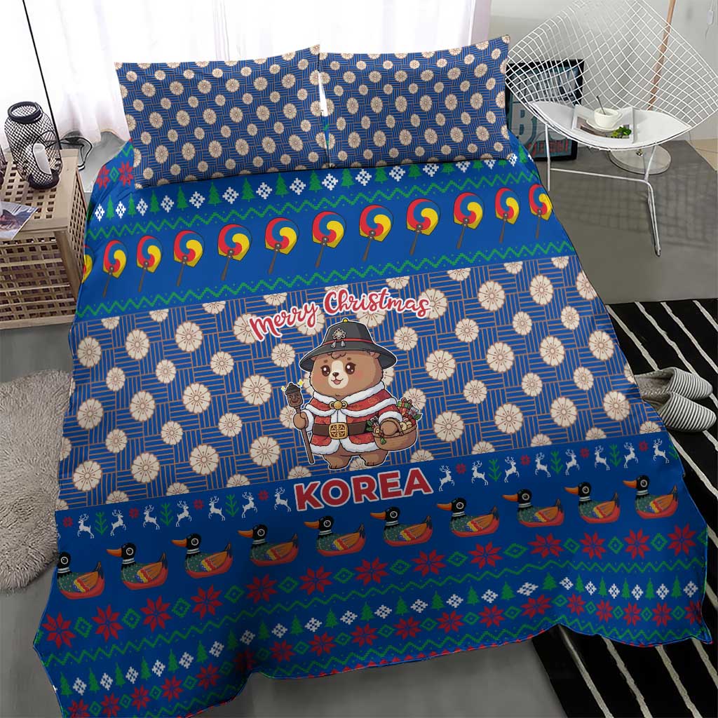 Korea Christmas Bedding Set with Bear in Hanbok National Emblem and Traditional Boat Pattern Design - Wonder Print Shop