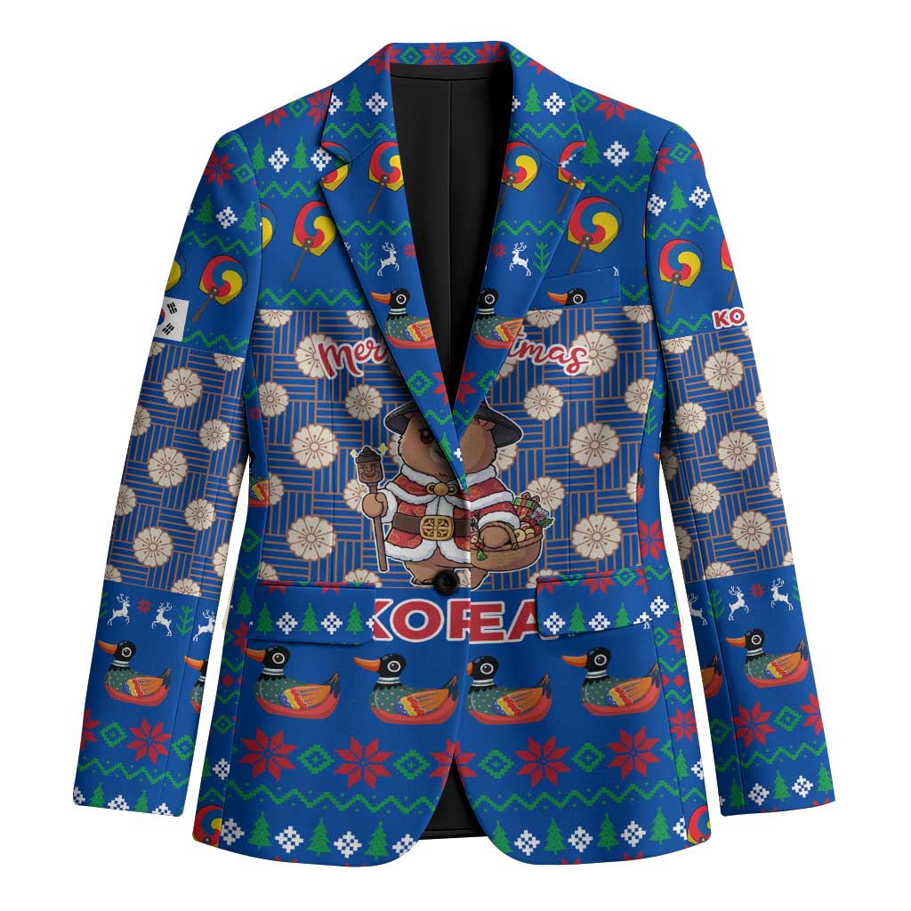 Korea Christmas Blazer with Bear in Hanbok National Emblem and Traditional Boat Pattern Design - Wonder Print Shop