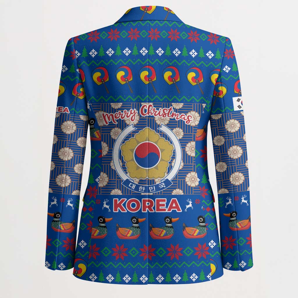 Korea Christmas Blazer with Bear in Hanbok National Emblem and Traditional Boat Pattern Design - Wonder Print Shop