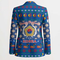 Korea Christmas Blazer with Bear in Hanbok National Emblem and Traditional Boat Pattern Design - Wonder Print Shop