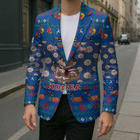 Korea Christmas Blazer with Bear in Hanbok National Emblem and Traditional Boat Pattern Design - Wonder Print Shop