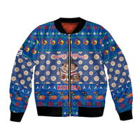 Korea Christmas Bomber Jacket with Bear in Hanbok National Emblem and Traditional Boat Pattern Design - Wonder Print Shop