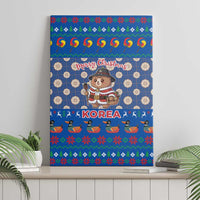 Korea Christmas Canvas Wall Art with Bear in Hanbok National Emblem and Traditional Boat Pattern Design - Wonder Print Shop
