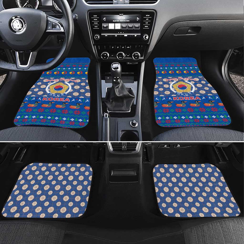 Korea Christmas Car Mats with Bear in Hanbok National Emblem and Traditional Boat Pattern Design - Wonder Print Shop