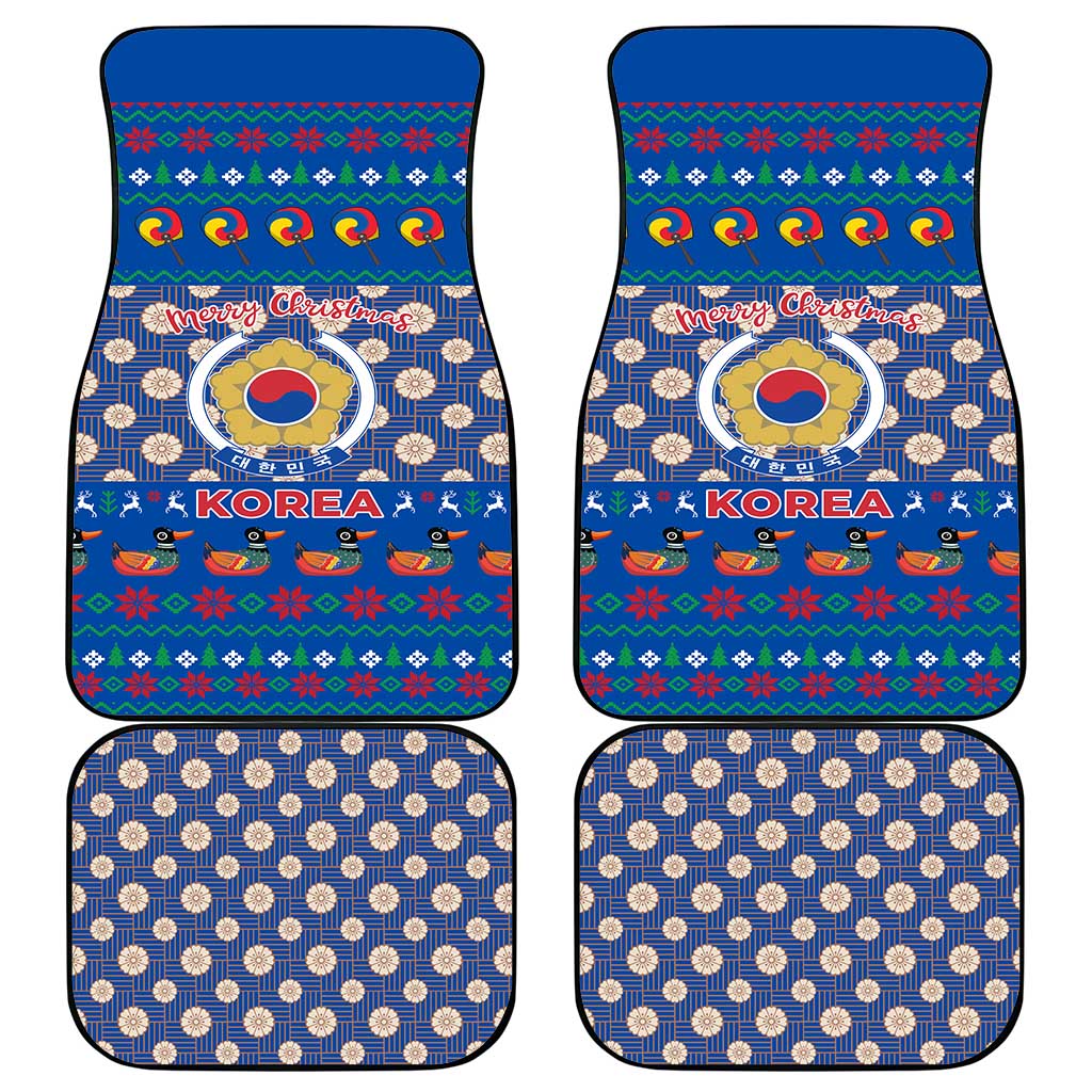 Korea Christmas Car Mats with Bear in Hanbok National Emblem and Traditional Boat Pattern Design - Wonder Print Shop