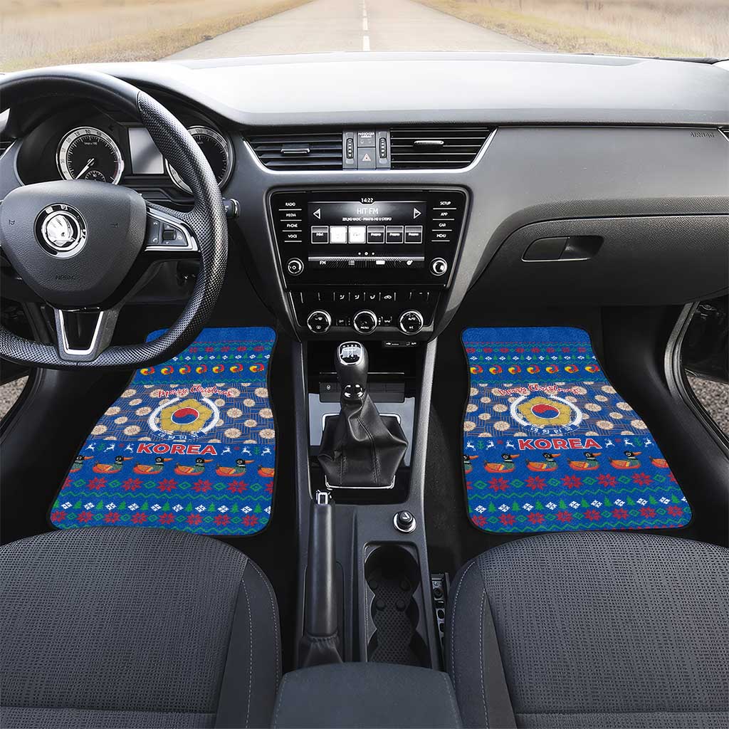 Korea Christmas Car Mats with Bear in Hanbok National Emblem and Traditional Boat Pattern Design - Wonder Print Shop
