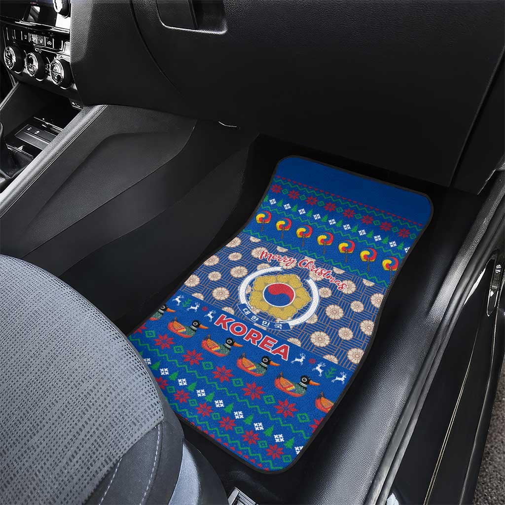Korea Christmas Car Mats with Bear in Hanbok National Emblem and Traditional Boat Pattern Design - Wonder Print Shop