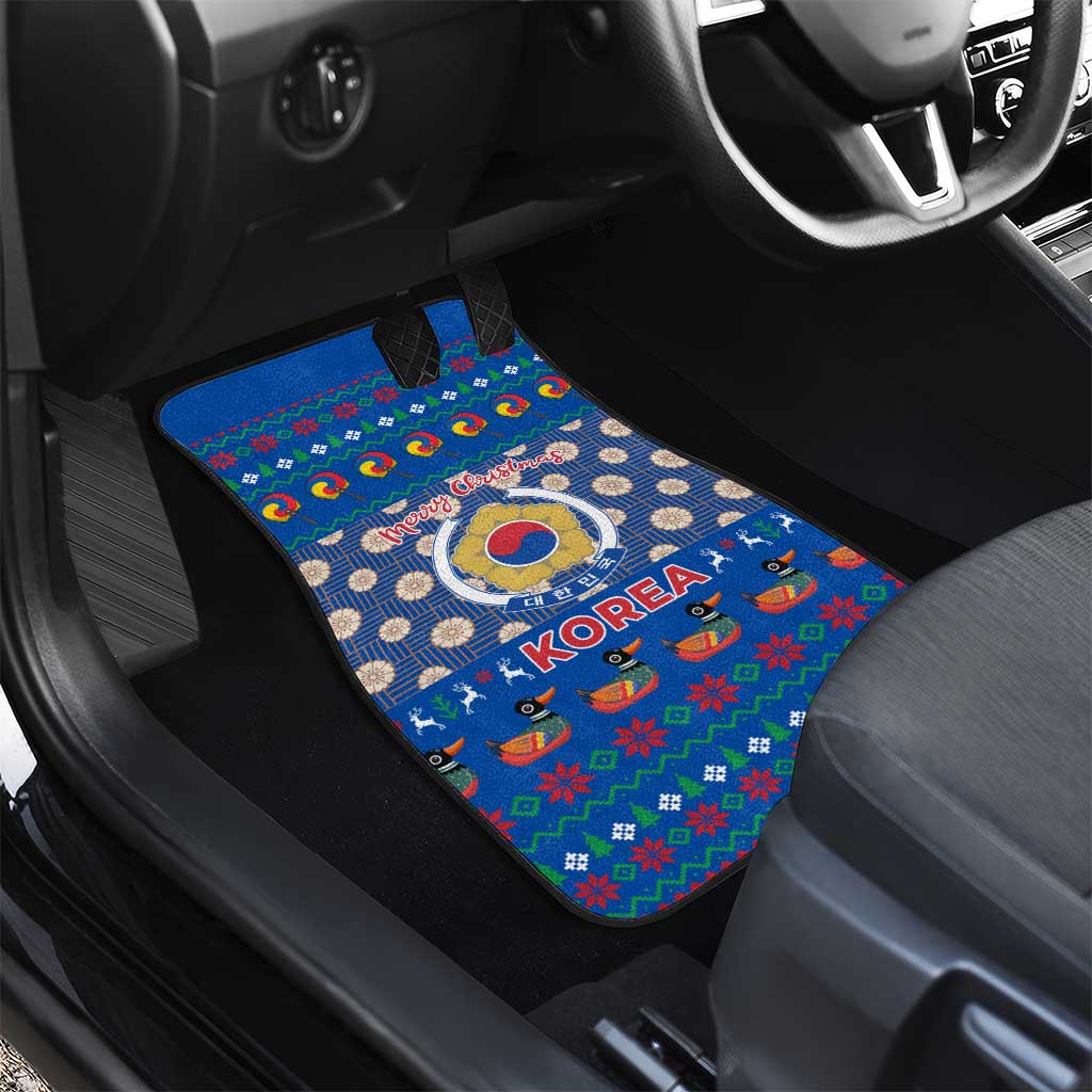 Korea Christmas Car Mats with Bear in Hanbok National Emblem and Traditional Boat Pattern Design - Wonder Print Shop