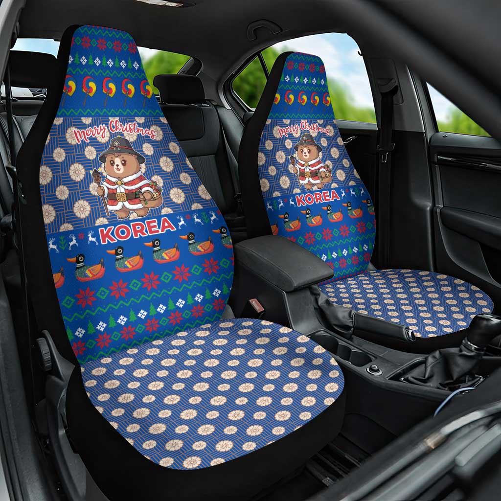 Korea Christmas Car Seat Cover with Bear in Hanbok National Emblem and Traditional Boat Pattern Design - Wonder Print Shop