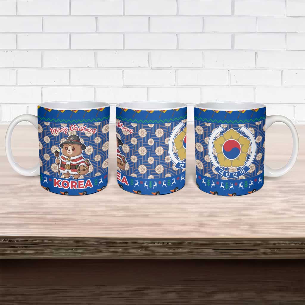 Korea Christmas Ceramic Mug with Bear in Hanbok National Emblem and Traditional Boat Pattern Design - Wonder Print Shop