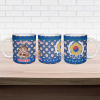 Korea Christmas Ceramic Mug with Bear in Hanbok National Emblem and Traditional Boat Pattern Design - Wonder Print Shop