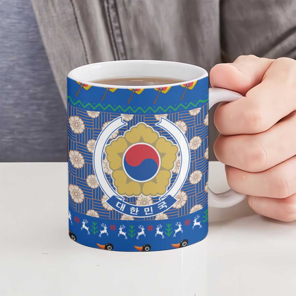 Korea Christmas Ceramic Mug with Bear in Hanbok National Emblem and Traditional Boat Pattern Design - Wonder Print Shop