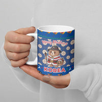 Korea Christmas Ceramic Mug with Bear in Hanbok National Emblem and Traditional Boat Pattern Design - Wonder Print Shop