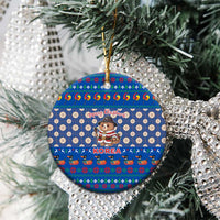 Korea Christmas Ceramic Ornament with Bear in Hanbok National Emblem and Traditional Boat Pattern Design - Wonder Print Shop