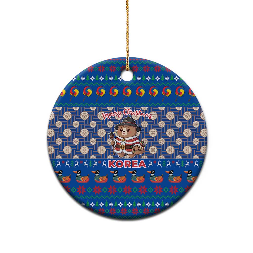 Korea Christmas Ceramic Ornament with Bear in Hanbok National Emblem and Traditional Boat Pattern Design - Wonder Print Shop