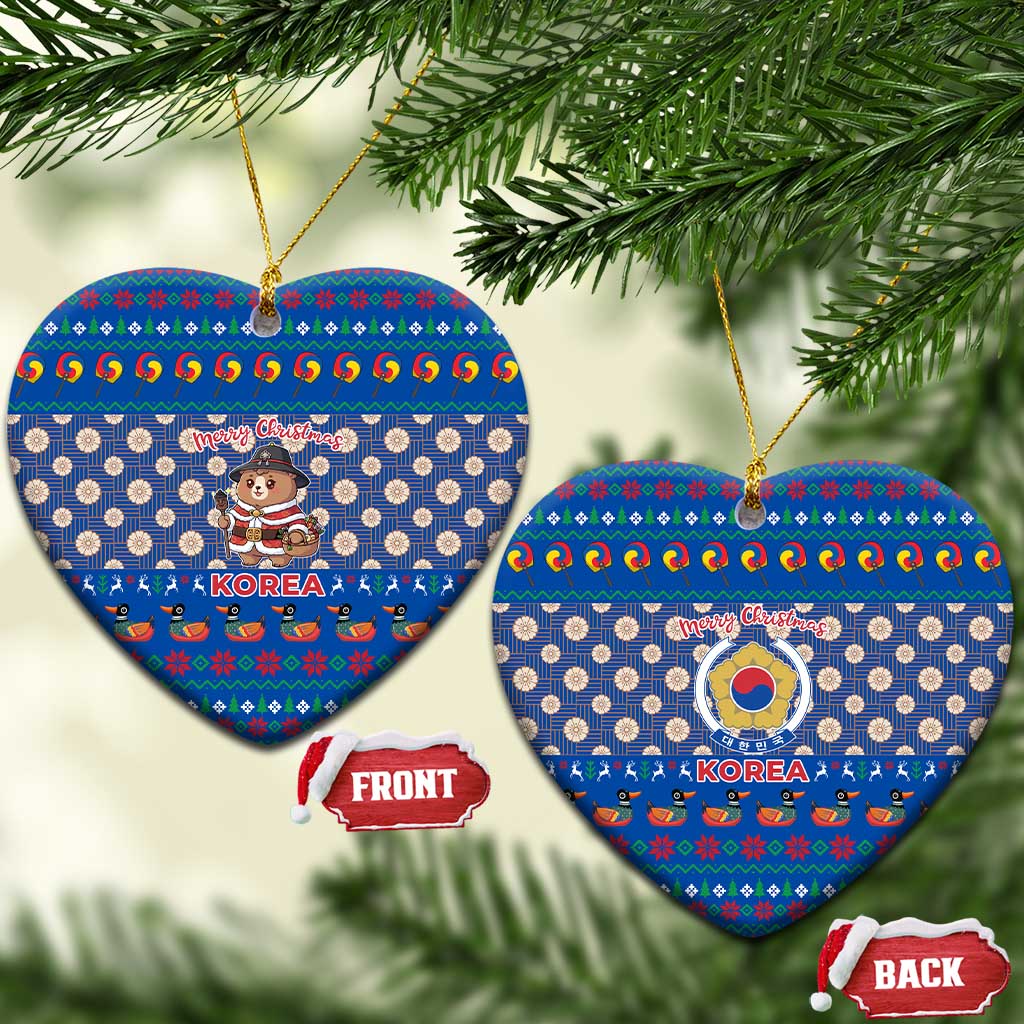 Korea Christmas Ceramic Ornament with Bear in Hanbok National Emblem and Traditional Boat Pattern Design - Wonder Print Shop