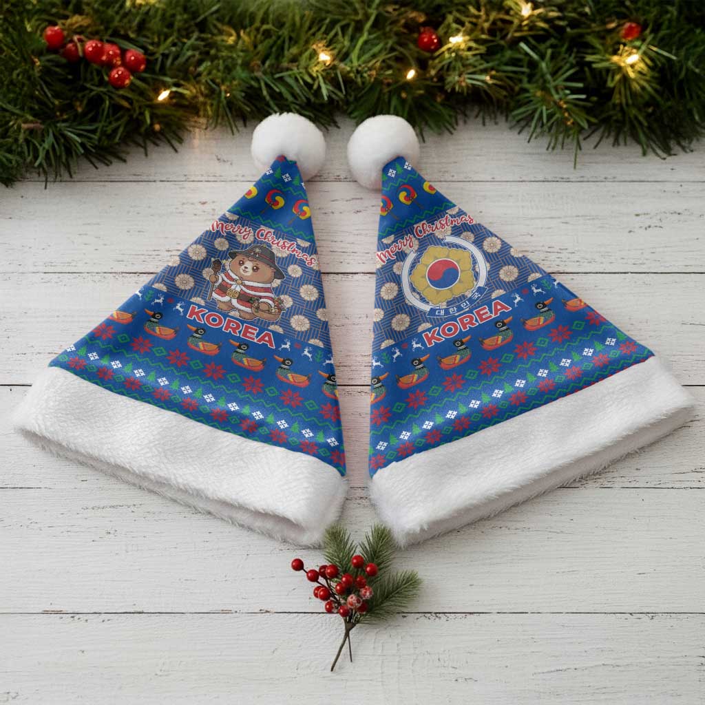 Korea Christmas Santa Hat with Bear in Hanbok National Emblem and Traditional Boat Pattern Design - Wonder Print Shop