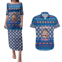 Korea Christmas Couples Matching Puletasi and Hawaiian Shirt with Bear in Hanbok National Emblem and Traditional Boat Pattern Design - Wonder Print Shop