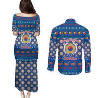 Korea Christmas Couples Matching Puletasi and Long Sleeve Button Shirt with Bear in Hanbok National Emblem and Traditional Boat Pattern Design - Wonder Print Shop