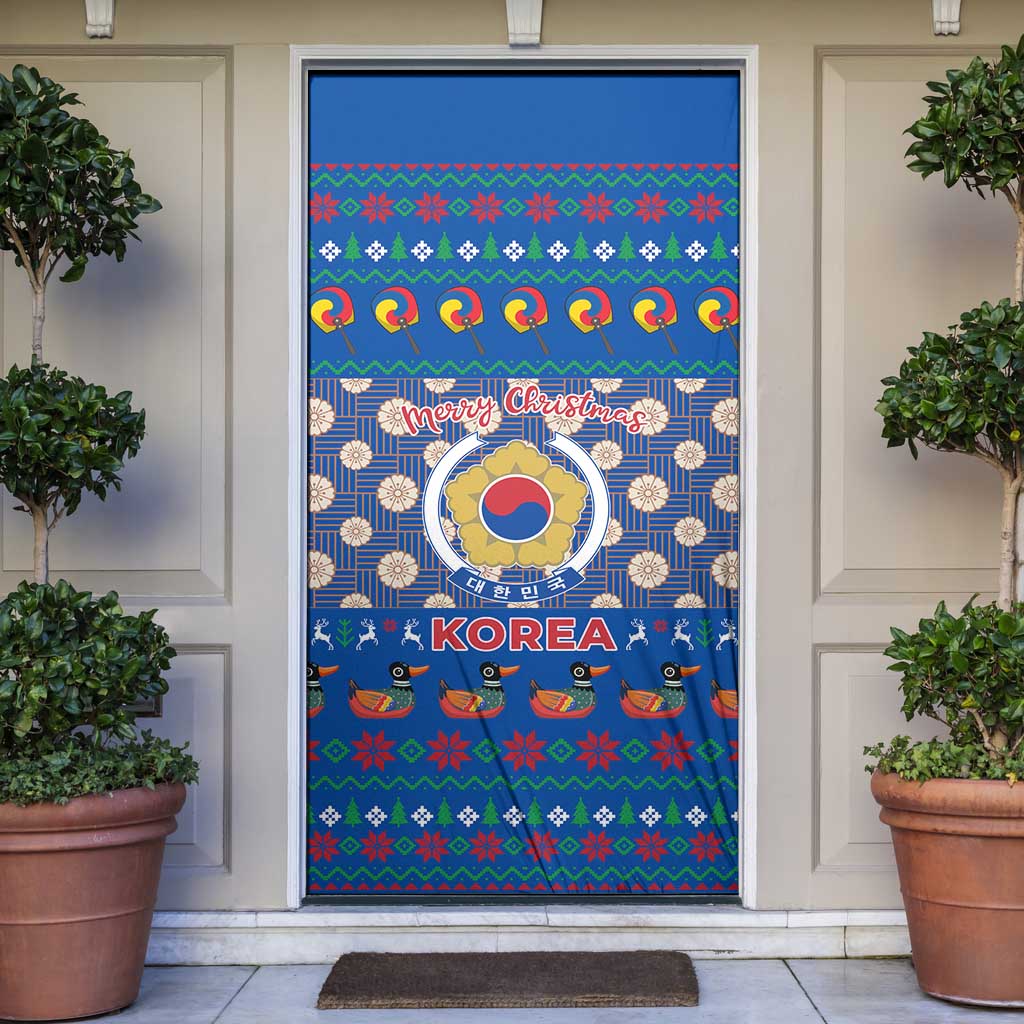 Korea Christmas Door Cover with Bear in Hanbok National Emblem and Traditional Boat Pattern Design - Wonder Print Shop
