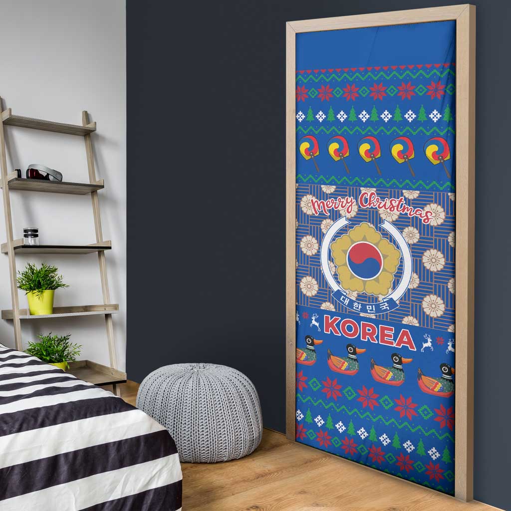 Korea Christmas Door Cover with Bear in Hanbok National Emblem and Traditional Boat Pattern Design - Wonder Print Shop