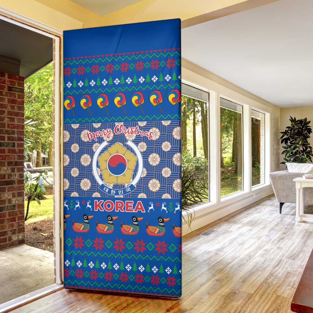 Korea Christmas Door Cover with Bear in Hanbok National Emblem and Traditional Boat Pattern Design - Wonder Print Shop