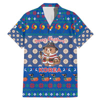 Korea Christmas Family Matching Mermaid Dress and Hawaiian Shirt with Bear in Hanbok National Emblem and Traditional Boat Pattern Design - Wonder Print Shop