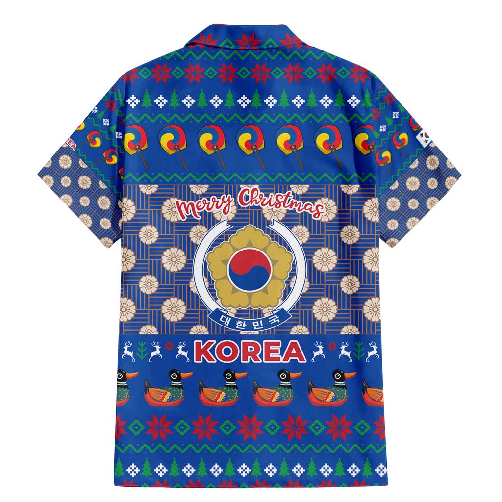 Korea Christmas Family Matching Mermaid Dress and Hawaiian Shirt with Bear in Hanbok National Emblem and Traditional Boat Pattern Design - Wonder Print Shop