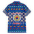Korea Christmas Family Matching Off The Shoulder Long Sleeve Dress and Hawaiian Shirt with Bear in Hanbok National Emblem and Traditional Boat Pattern Design - Wonder Print Shop