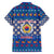 Korea Christmas Family Matching Off Shoulder Short Dress and Hawaiian Shirt with Bear in Hanbok National Emblem and Traditional Boat Pattern Design - Wonder Print Shop