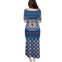 Korea Christmas Family Matching Puletasi and Hawaiian Shirt with Bear in Hanbok National Emblem and Traditional Boat Pattern Design - Wonder Print Shop