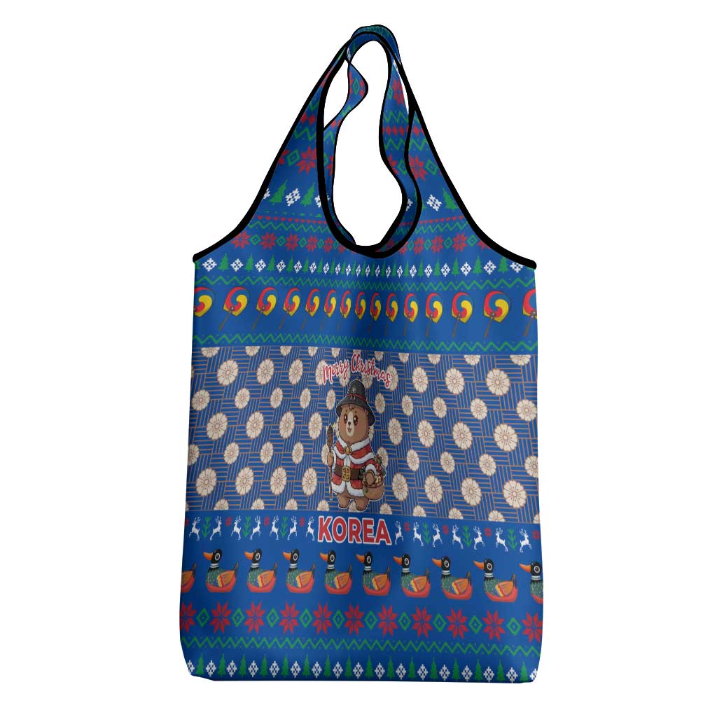 Korea Christmas Grocery Bag with Bear in Hanbok National Emblem and Traditional Boat Pattern Design - Wonder Print Shop