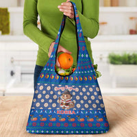 Korea Christmas Grocery Bag with Bear in Hanbok National Emblem and Traditional Boat Pattern Design - Wonder Print Shop