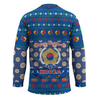 Korea Christmas Hockey Jersey with Bear in Hanbok National Emblem and Traditional Boat Pattern Design - Wonder Print Shop
