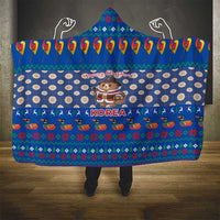Korea Christmas Hooded Blanket with Bear in Hanbok National Emblem and Traditional Boat Pattern Design - Wonder Print Shop