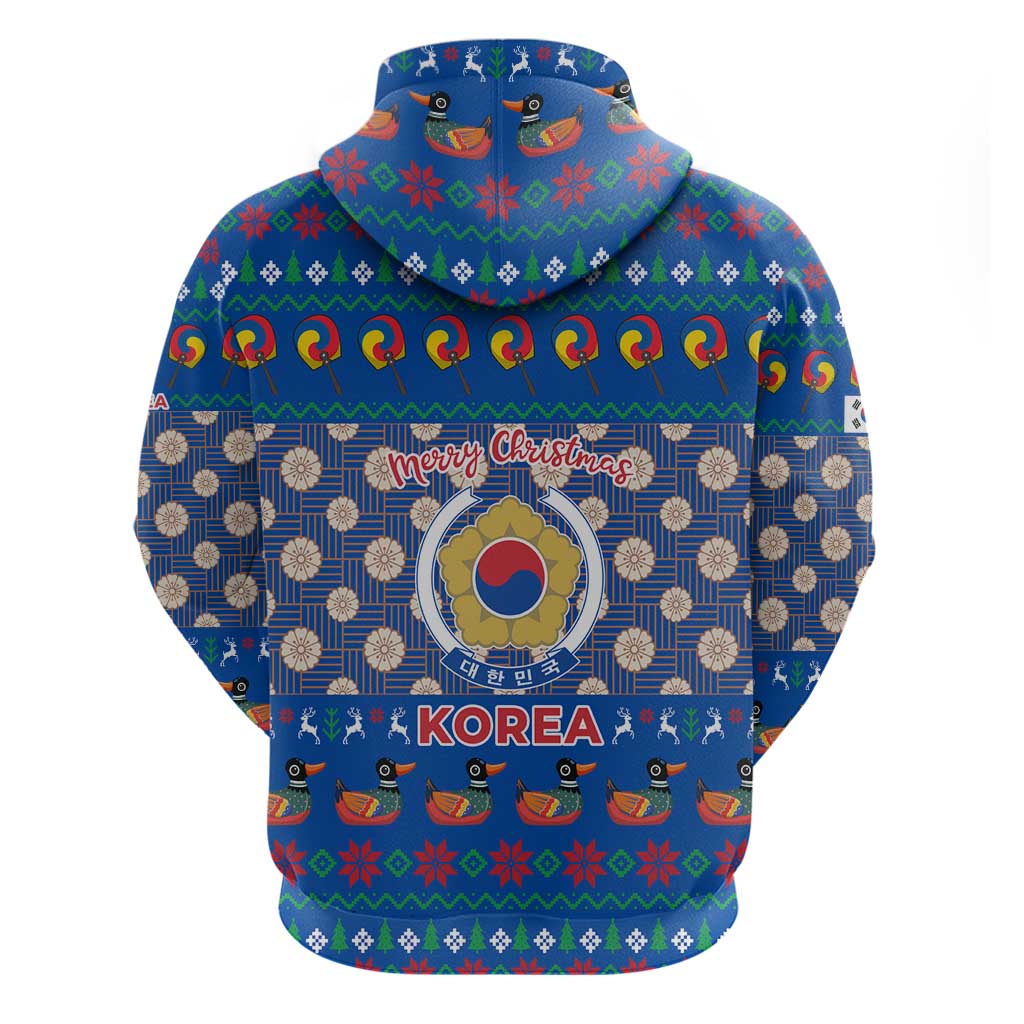 Korea Christmas Hoodie with Bear in Hanbok National Emblem and Traditional Boat Pattern Design - Wonder Print Shop