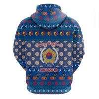 Korea Christmas Hoodie with Bear in Hanbok National Emblem and Traditional Boat Pattern Design - Wonder Print Shop